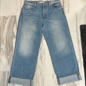 MOTHER Women's Lil’ Dodger Button Hover Cuff Straight-Leg Jeans in Funk N Flair